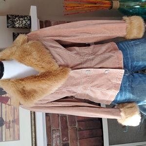 Amazing faux fur jacket bling buttons. Removable fur collar
